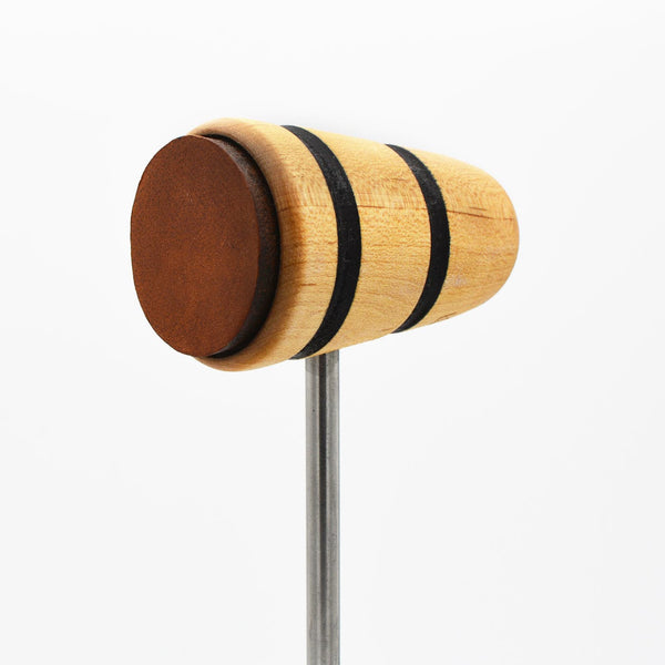 Low Boy Bass Drum Beaters Leather Daddy, Natural with Black Stripes