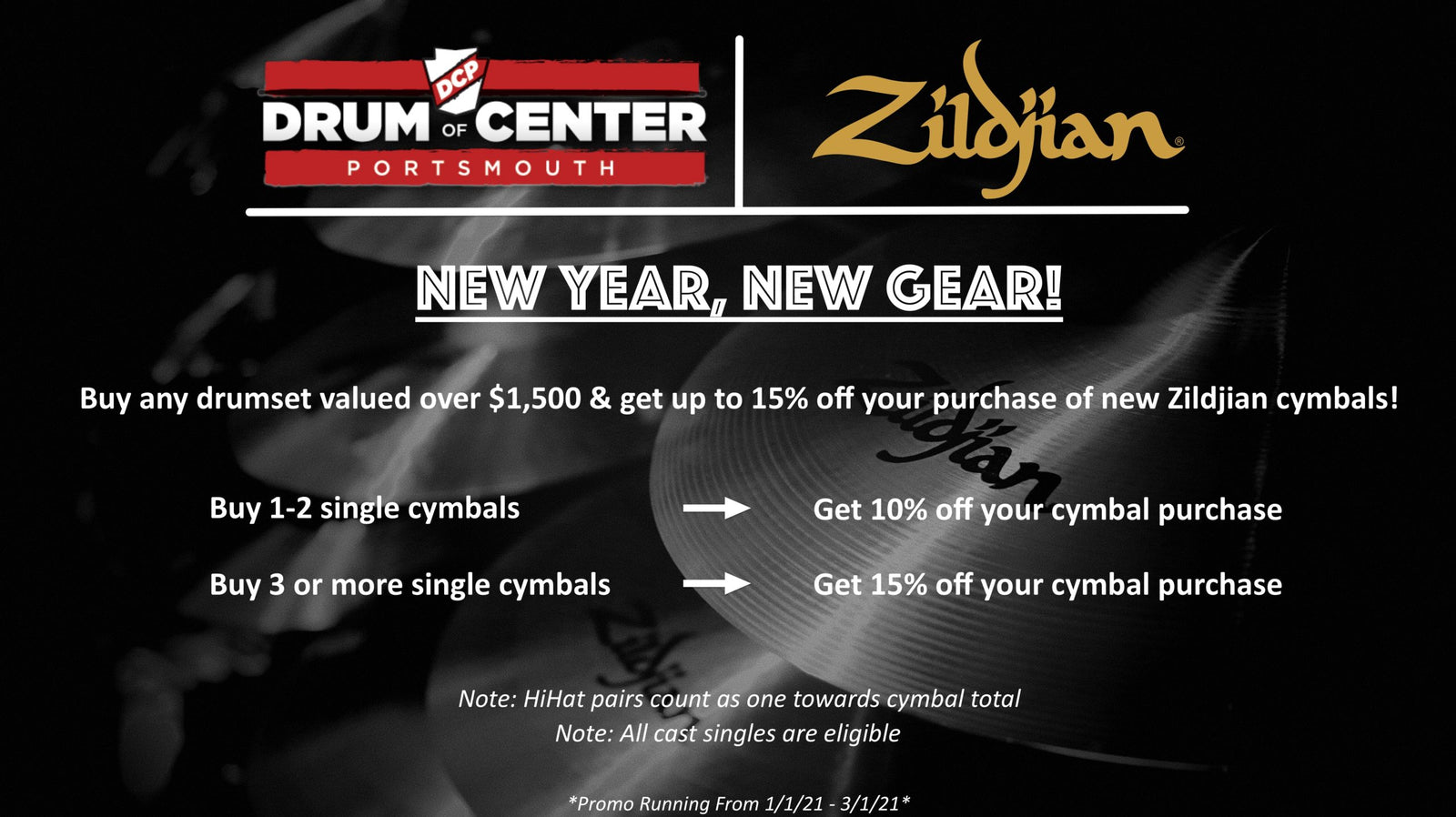 Buy Any Drum Set $1500 or over and Get up to 15% off on Zildjian Cymbals!