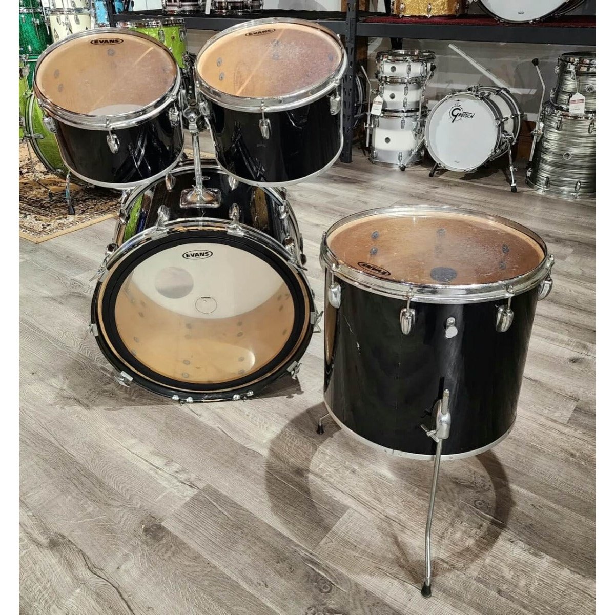 Used Vintage Slingerland 4pc Single-Headed Drum Set - Black