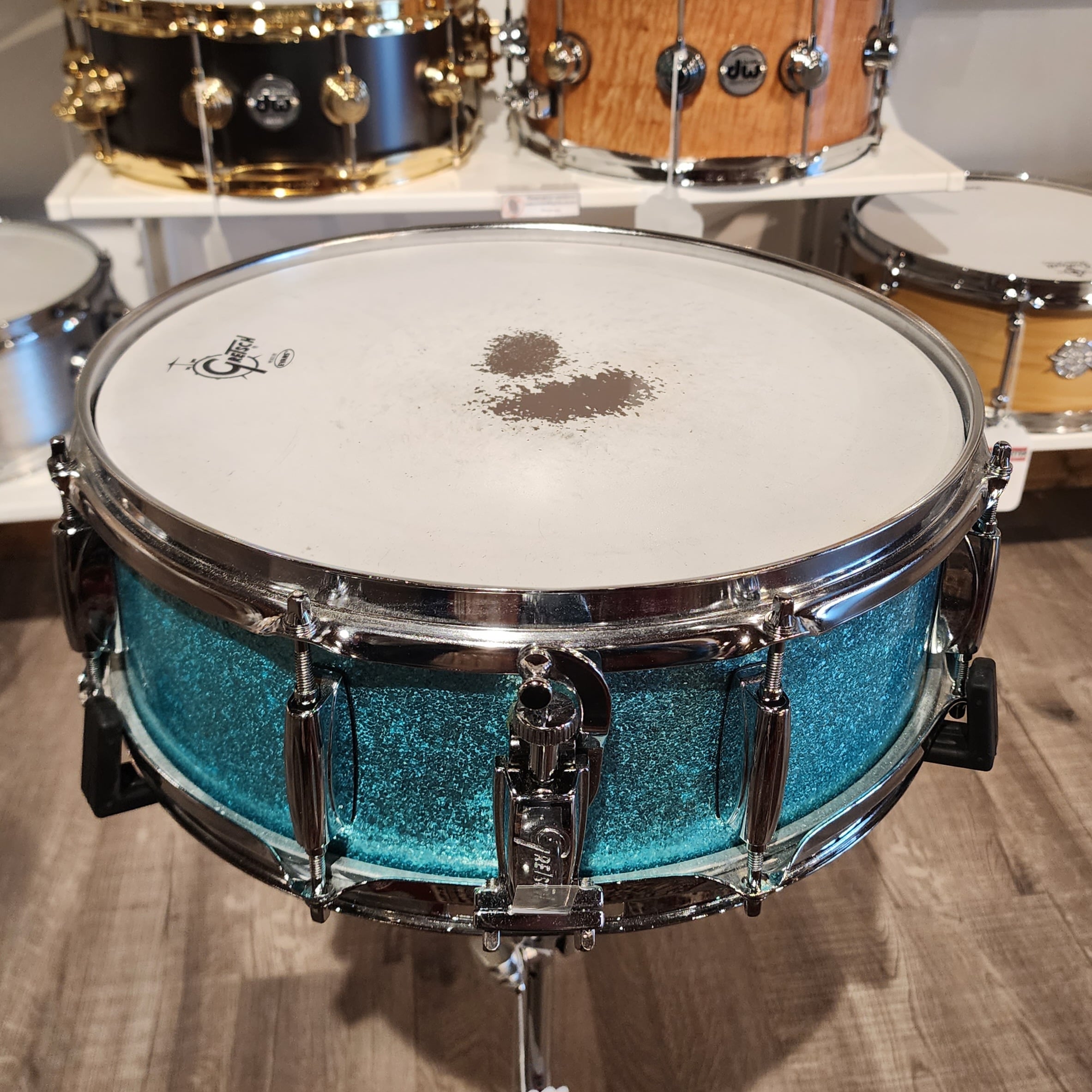 Used Gretsch Catalina Club Snare Drum 14x5 Turquoise Sparkle