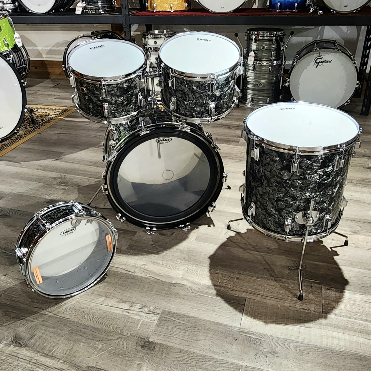 Used Vintage Rogers Powertone 5pc Londoner Drum Set Black Diamond Pearl