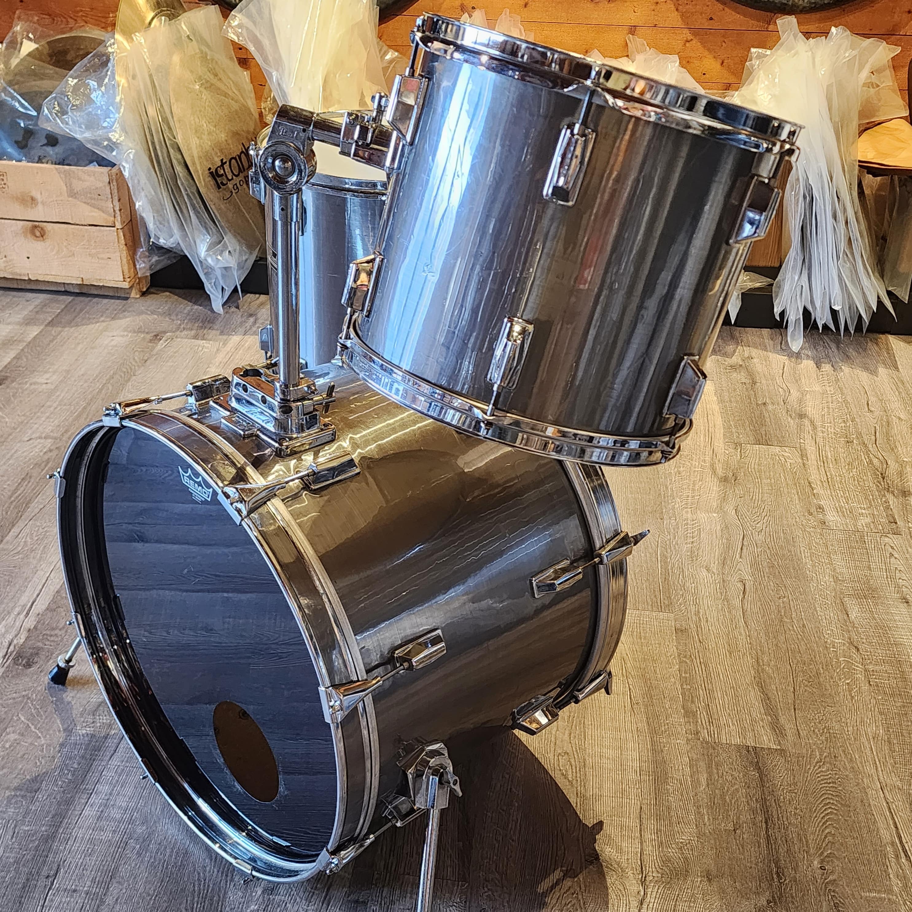 Used Pearl Export 3pc Drum Set Brushed Metallic Silver