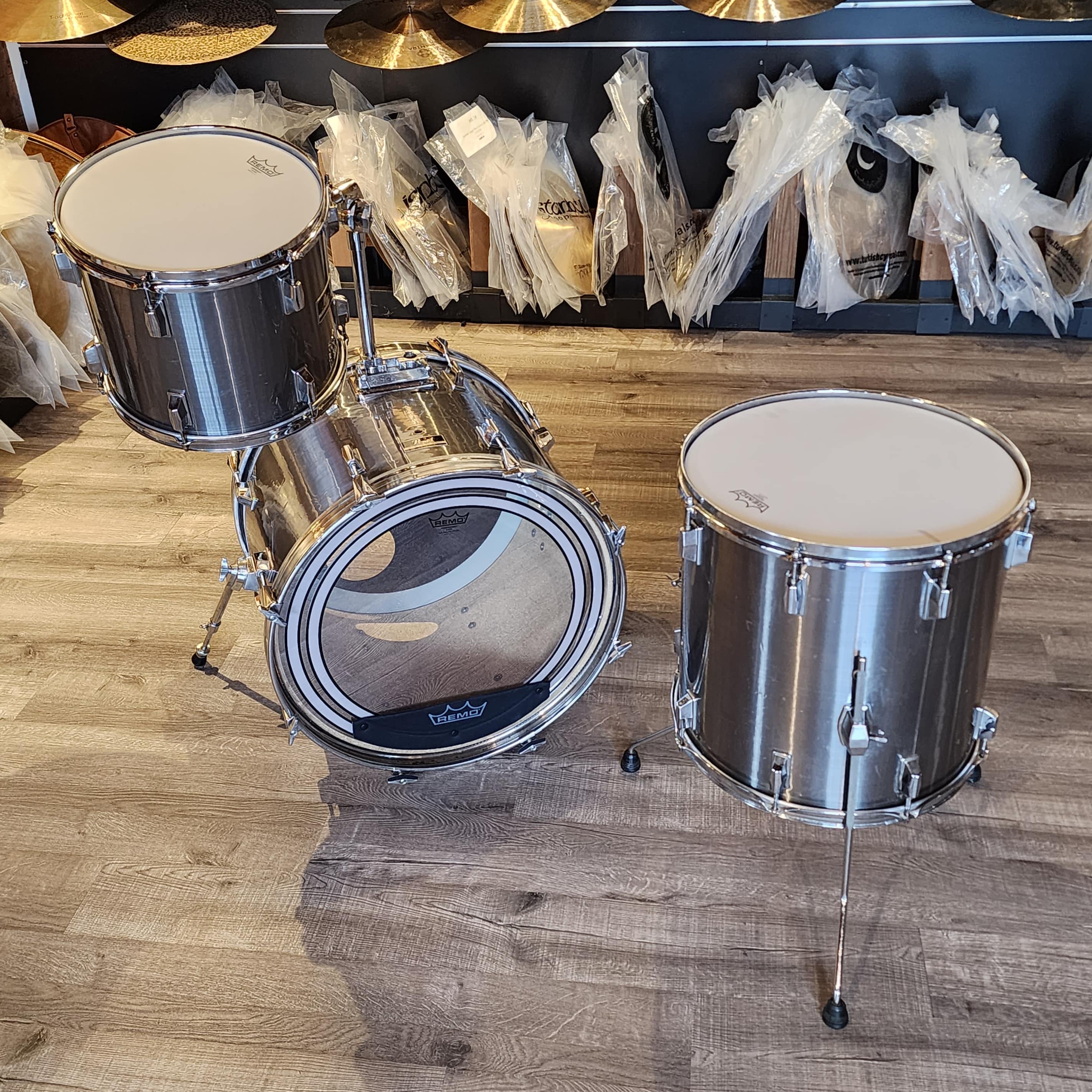 Used Pearl Export 3pc Drum Set Brushed Metallic Silver