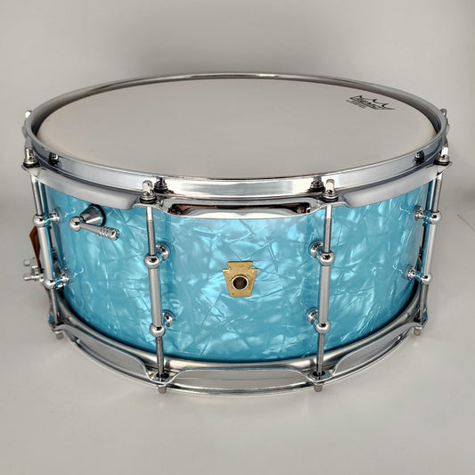 Used Ludwig Legacy Mahogany Snare Drum 14x6.5 Glacier Blue Pearl