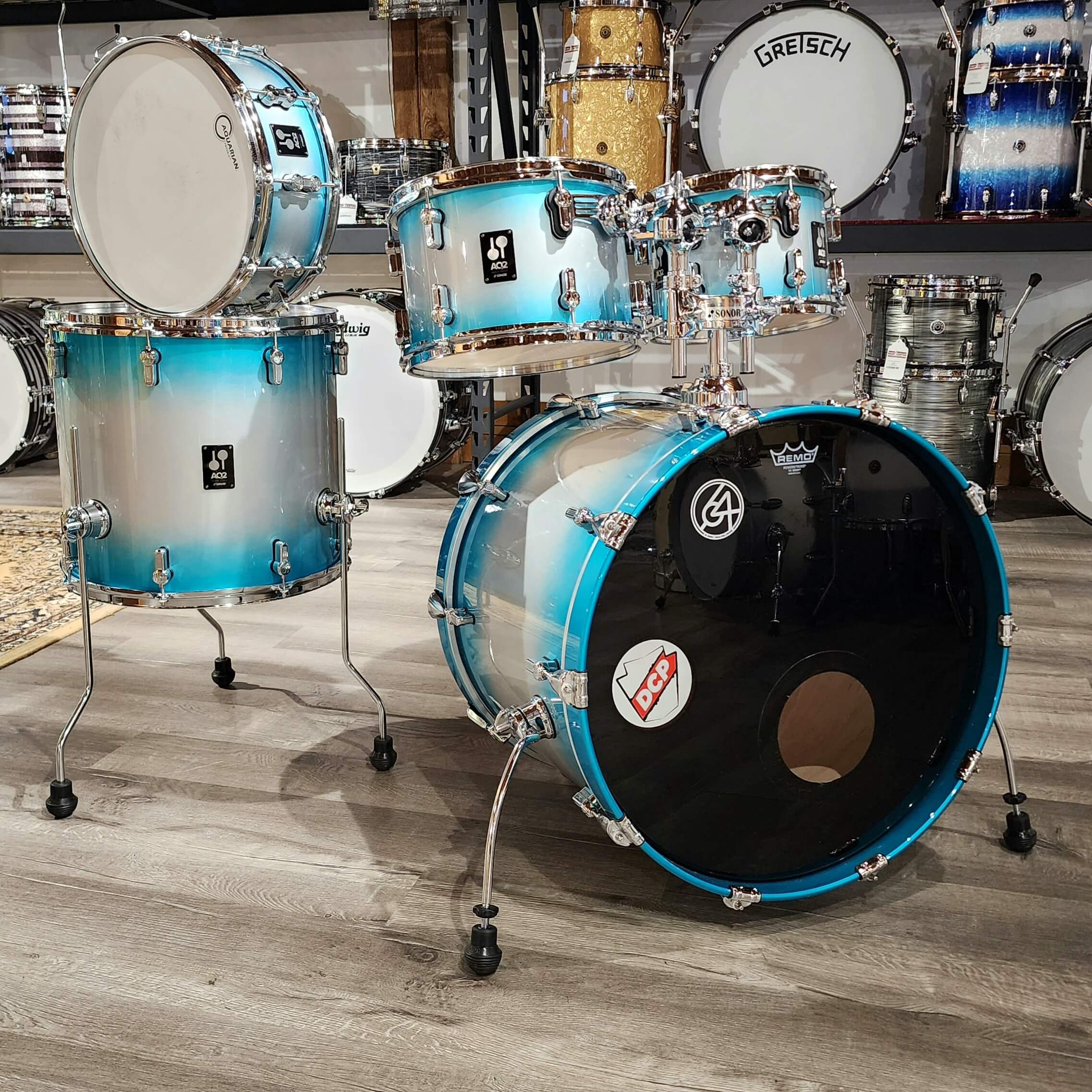 Used Sonor AQ2 Maple 5pc Stage Drum Set Aqua Silver Burst