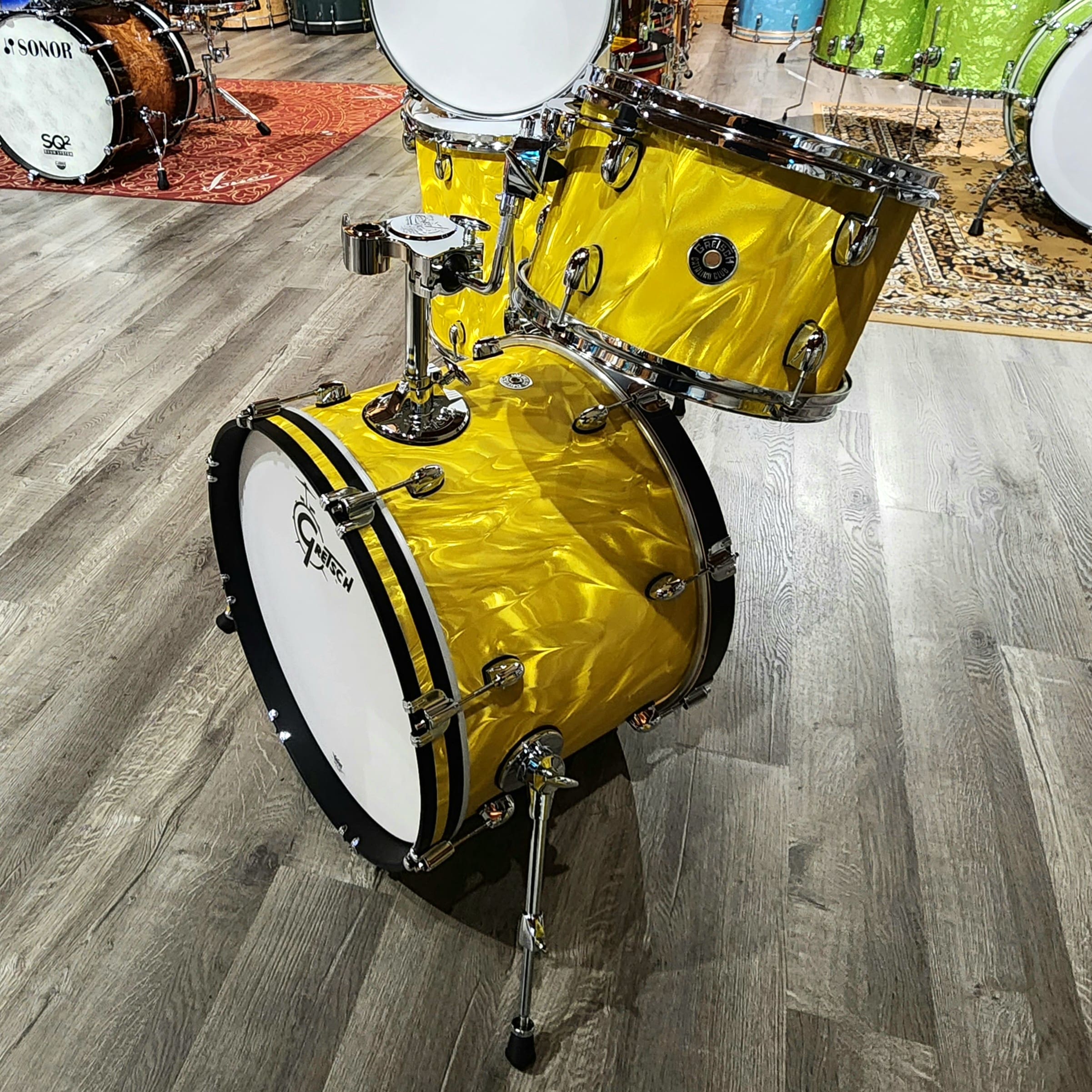 Used Gretsch Catalina Club 7pc Drum Set Yellow Satin Flame