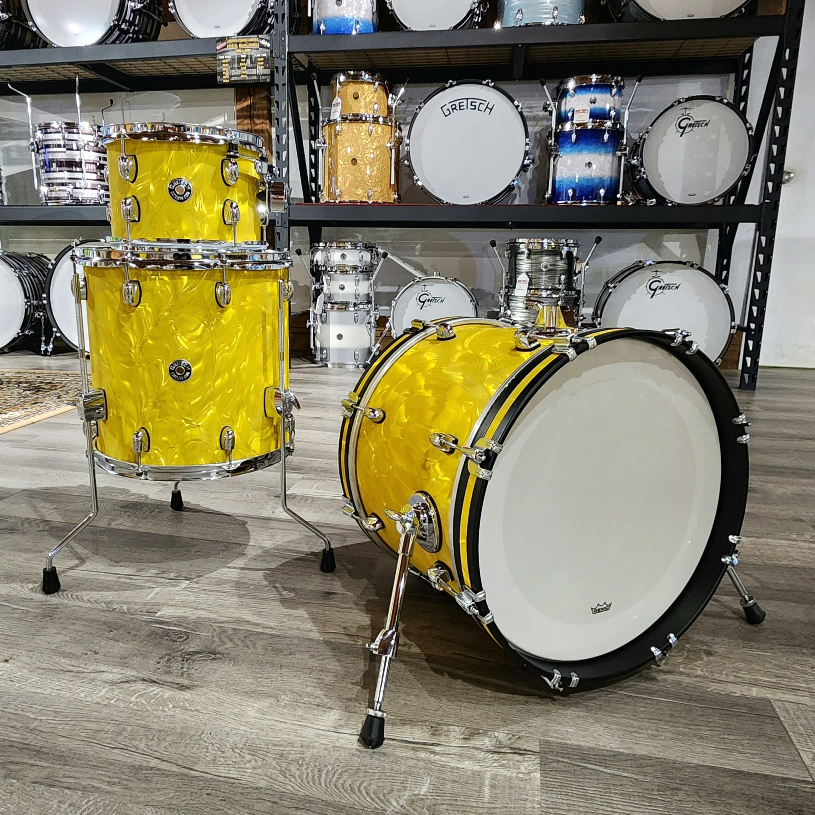 Used Gretsch Catalina Club 7pc Drum Set Yellow Satin Flame