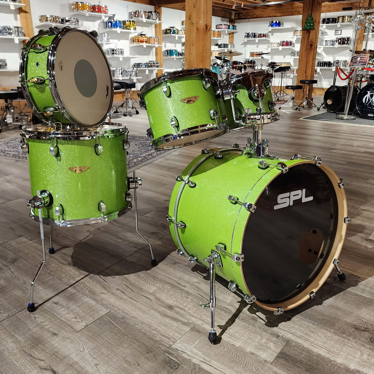 Used SPL Velocity Birch 5pc Drum Set Spring Green