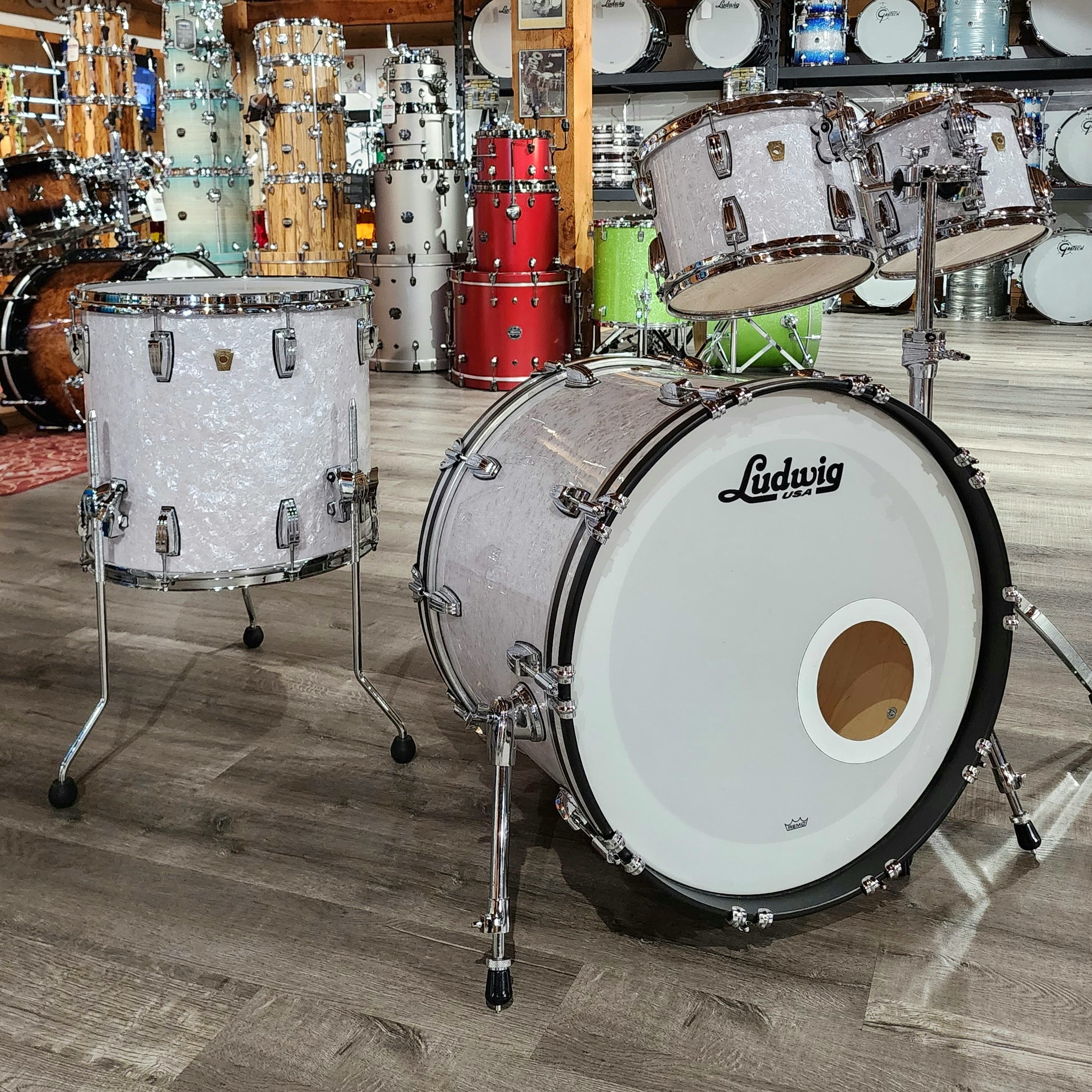Used Ludwig Classic Maple 4pc Drum Set White Marine Pearl - Drum Center Of Portsmouth