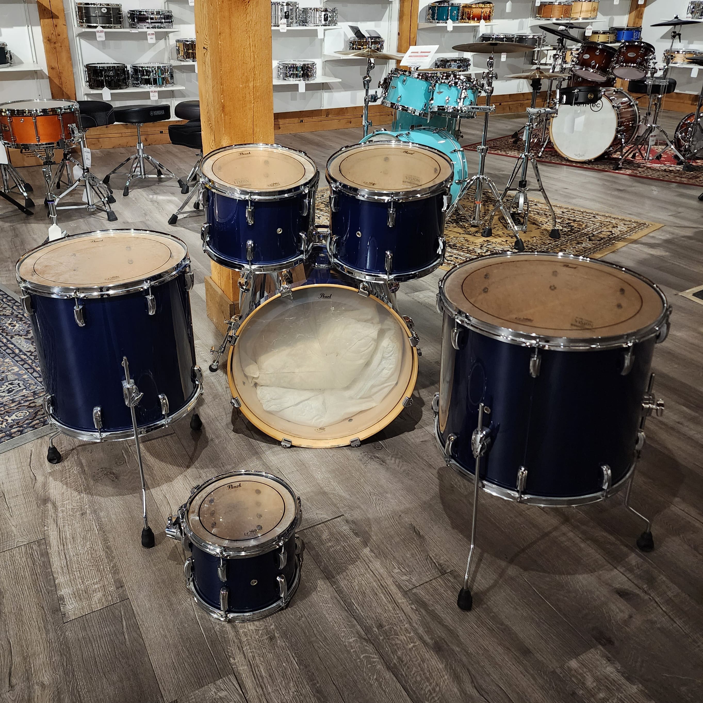 Used Pearl Vision Birch 6pc Drum Set Blue - Drum Center Of Portsmouth