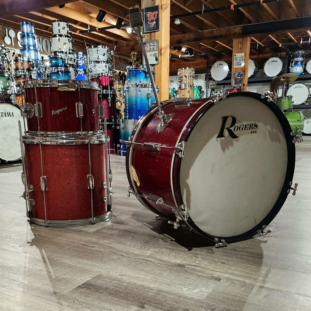 Vintage Rogers '60s Tower Drumset 2pc Red Sparkle + MIJ Floor Tom - Drum Center Of Portsmouth