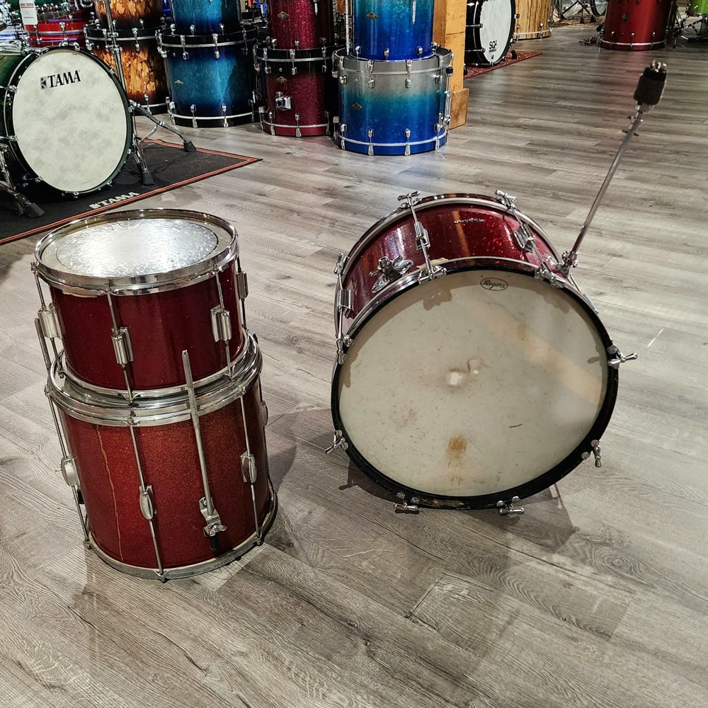 Vintage Rogers '60s Tower Drumset 2pc Red Sparkle + MIJ Floor Tom - Drum Center Of Portsmouth