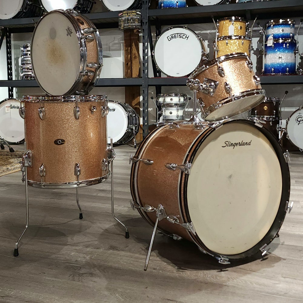 Used Vintage Slingerland 4pc Drum Set Champagne Sparkle Mid-60s w/Piccolo Snare - Drum Center Of Portsmouth