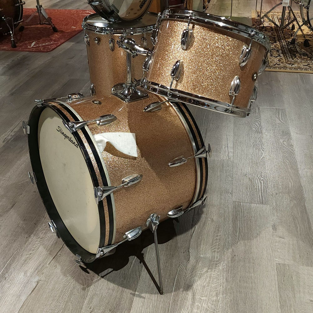 Used Vintage Slingerland 4pc Drum Set Champagne Sparkle Mid-60s w/Piccolo Snare - Drum Center Of Portsmouth