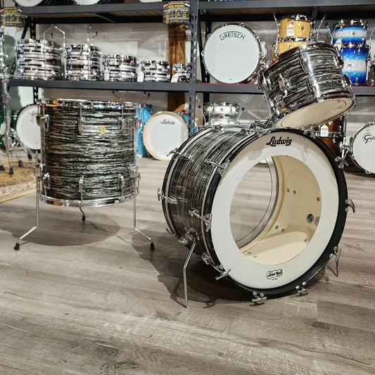 Used Vintage 1960s Ludwig 3pc Drum Set Black Oyster w/Fiber Cases - Drum Center Of Portsmouth