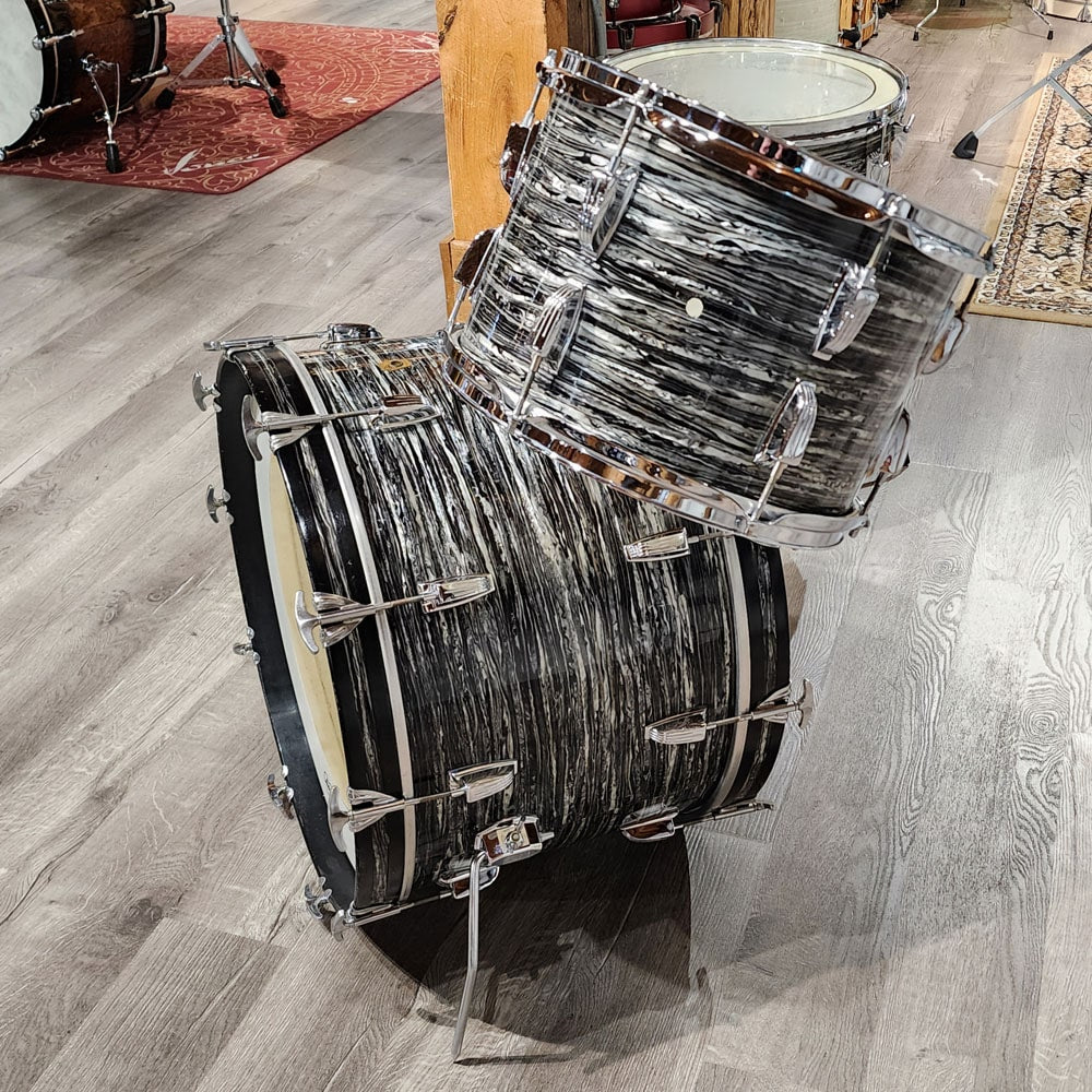 Used Vintage 1960s Ludwig 3pc Drum Set Black Oyster w/Fiber Cases - Drum Center Of Portsmouth