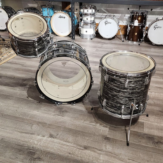 Used Vintage 1960s Ludwig 3pc Drum Set Black Oyster w/Fiber Cases - Drum Center Of Portsmouth