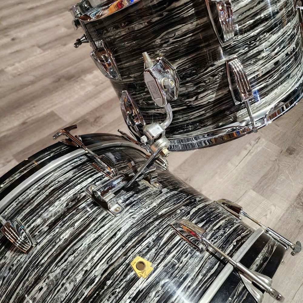 Used Vintage 1960s Ludwig 3pc Drum Set Black Oyster w/Fiber Cases - Drum Center Of Portsmouth