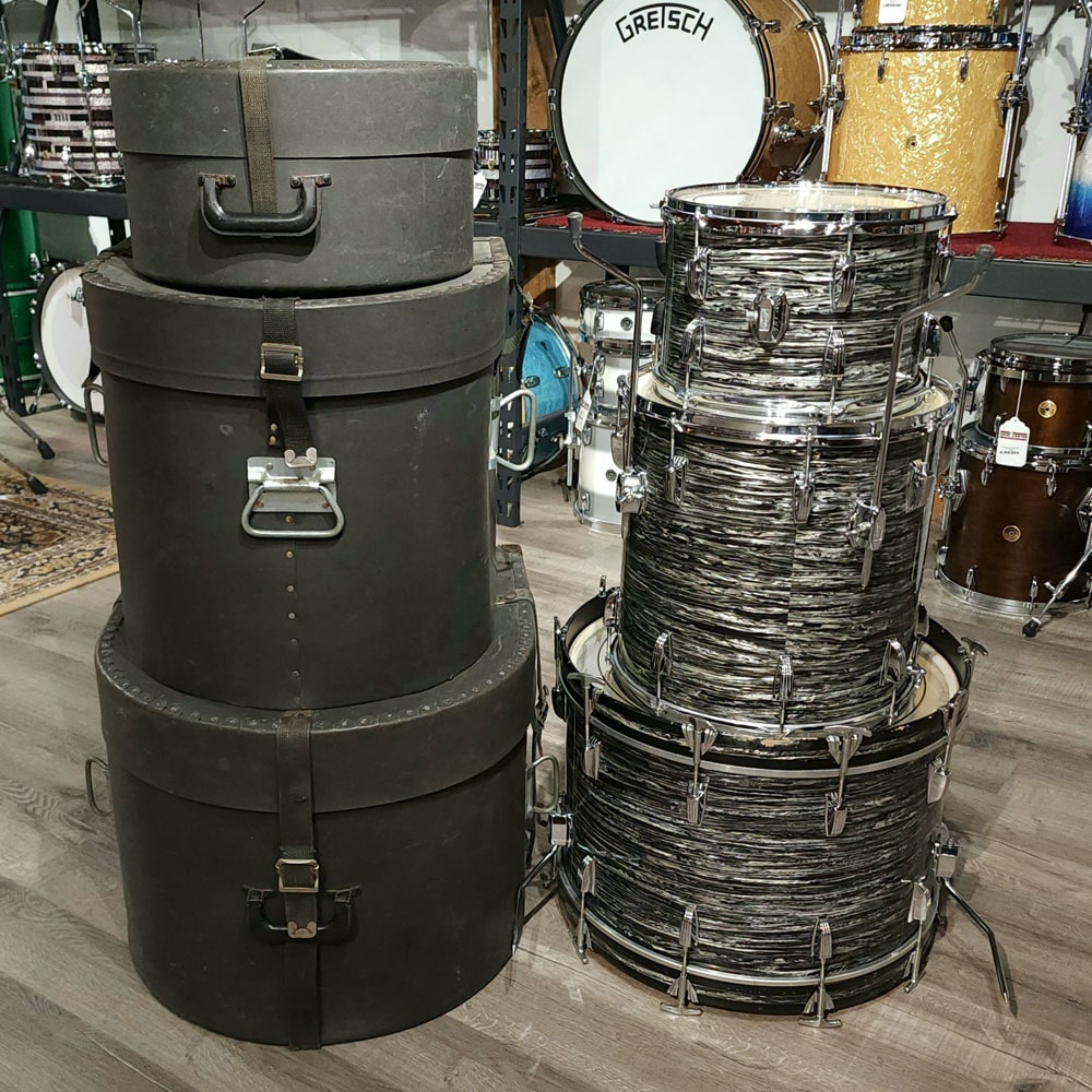 Used Vintage 1960s Ludwig 3pc Drum Set Black Oyster w/Fiber Cases - Drum Center Of Portsmouth