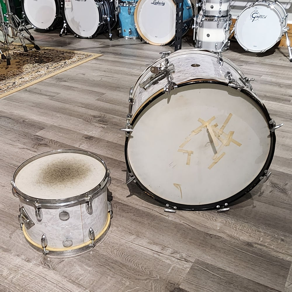 Used Vintage Gretsch Round Badge '60s 2pc Drum Set White Marine Pearl - Drum Center Of Portsmouth