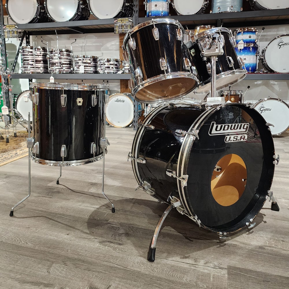 Used Ludwig 1980s Classic Maple 4pc Drum Set Black Cortex - Good - Drum Center Of Portsmouth