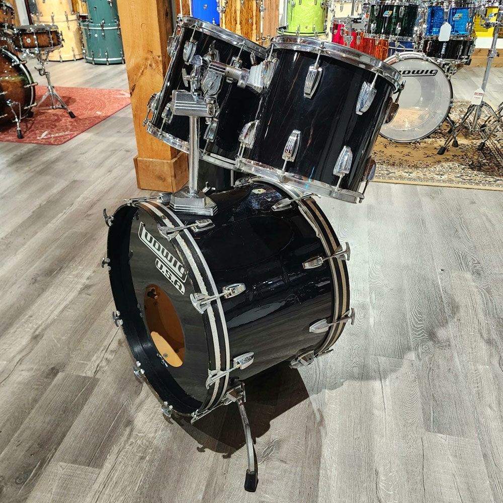 Used Ludwig 1980s Classic Maple 4pc Drum Set Black Cortex - Good - Drum Center Of Portsmouth