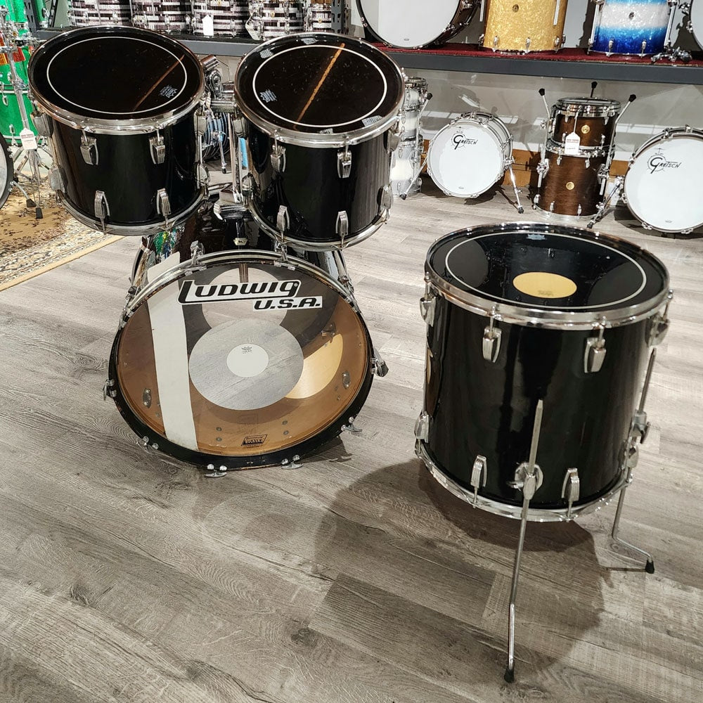 Used Ludwig 1980s Classic Maple 4pc Drum Set Black Cortex - Good - Drum Center Of Portsmouth