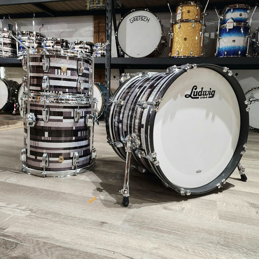Used Ludwig Classic Maple 3pc Drum Set Digital Black Sparkle - Good - Drum Center Of Portsmouth