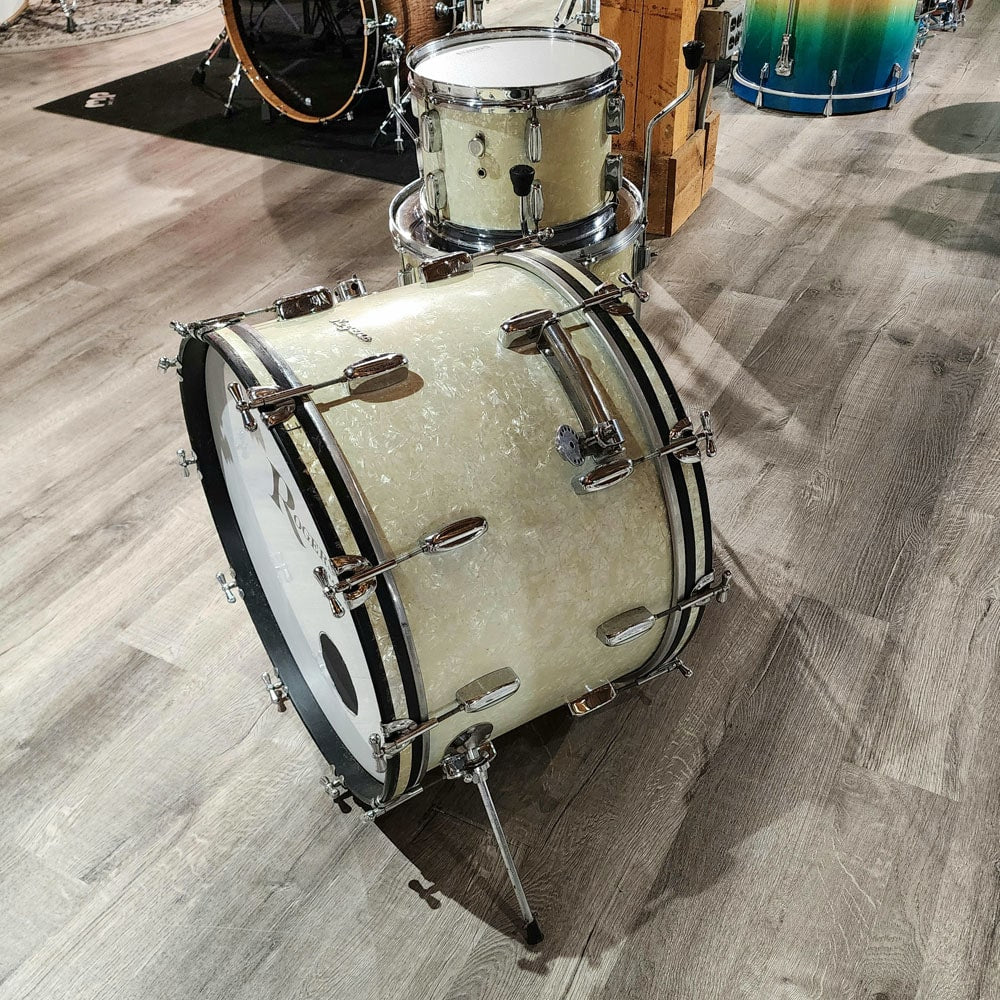 Used Vintage Rogers Holiday 3pc Drum Set White Marine Pearl - Good - Drum Center Of Portsmouth