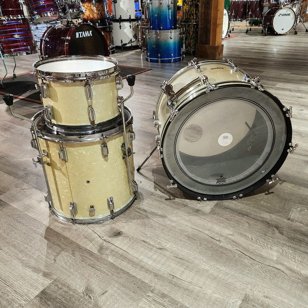 Used Vintage Rogers Holiday 3pc Drum Set White Marine Pearl - Good - Drum Center Of Portsmouth