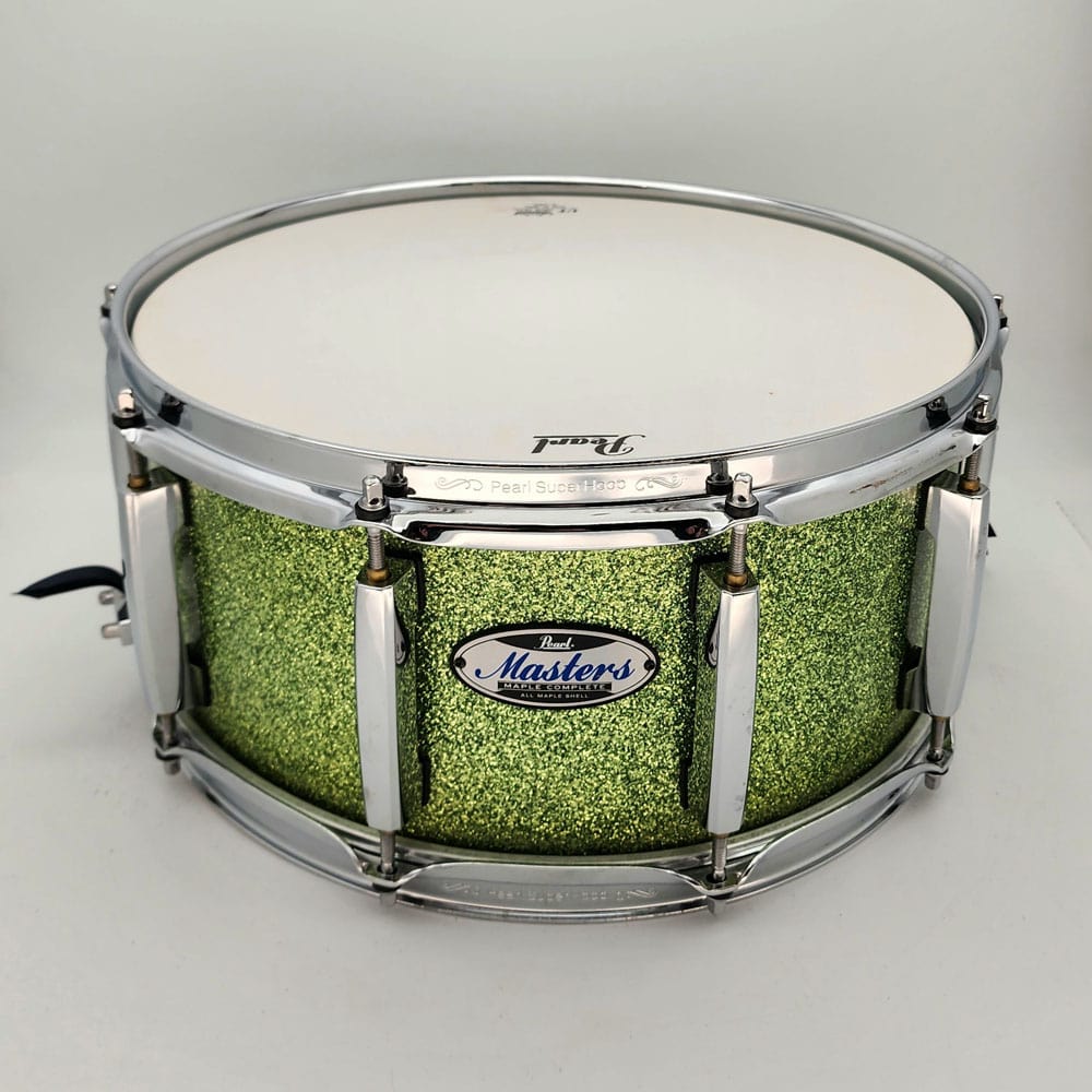 Used Pearl Masters Maple Complete Snare Drum 14x6.5 Absinthe Sparkle - Very Good - Drum Center Of Portsmouth