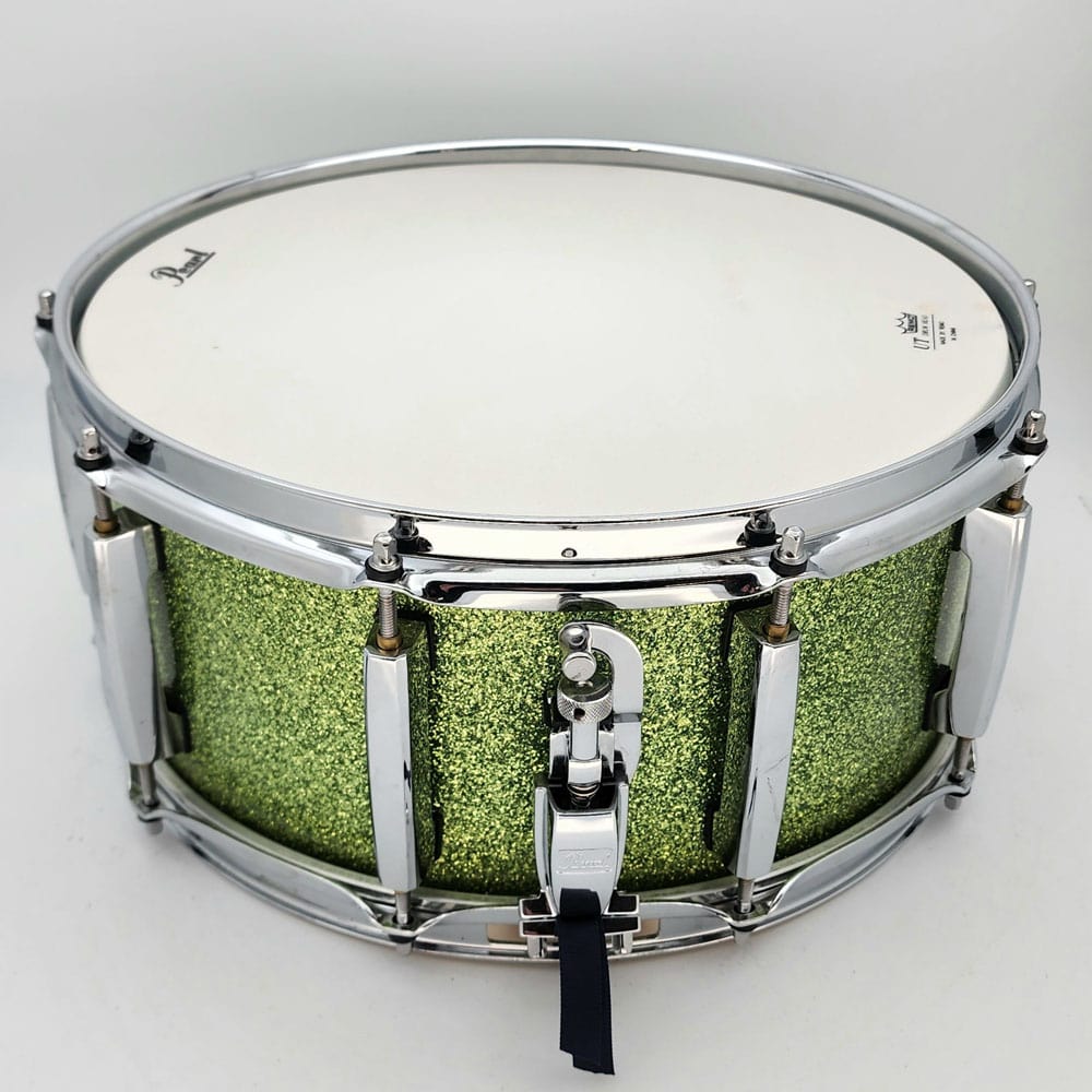 Used Pearl Masters Maple Complete Snare Drum 14x6.5 Absinthe Sparkle - Very Good - Drum Center Of Portsmouth