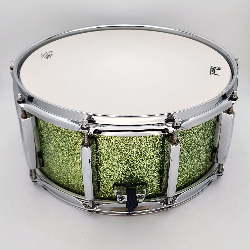Used Pearl Masters Maple Complete Snare Drum 14x6.5 Absinthe Sparkle - Very Good - Drum Center Of Portsmouth