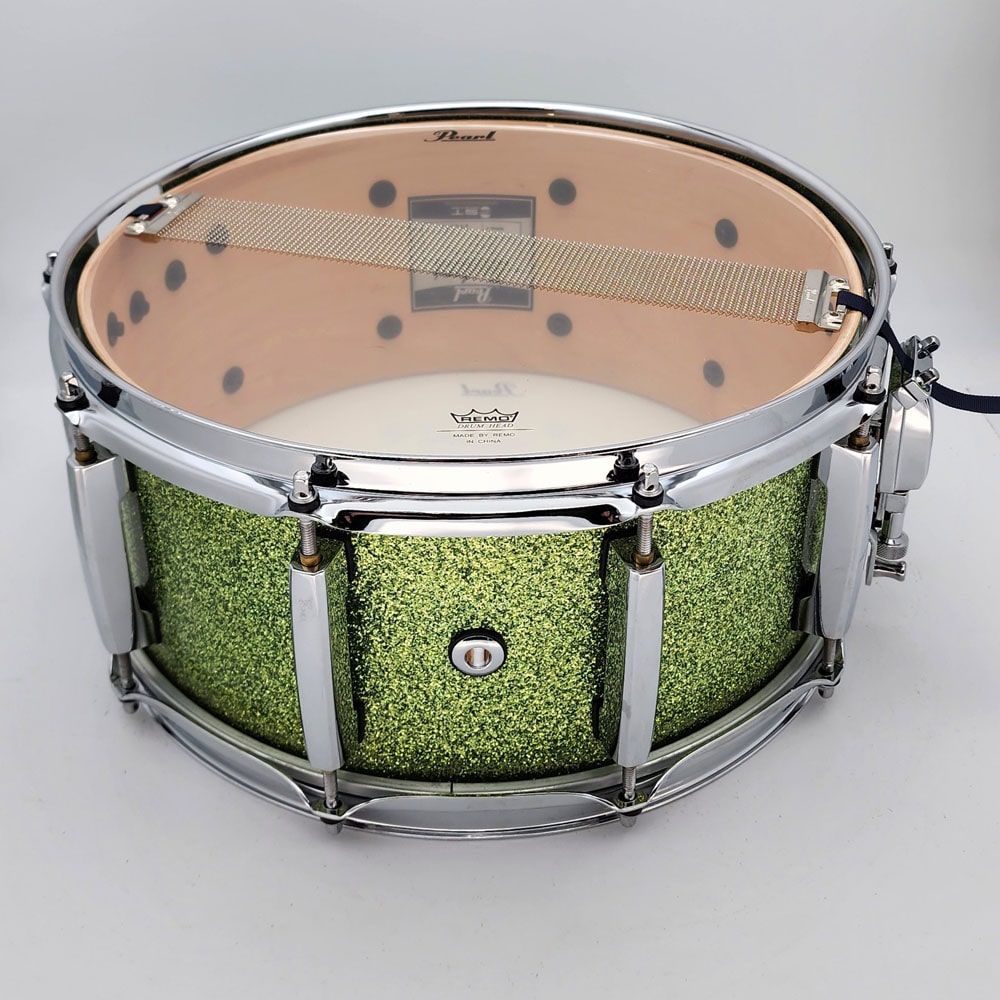 Used Pearl Masters Maple Complete Snare Drum 14x6.5 Absinthe Sparkle - Very Good - Drum Center Of Portsmouth