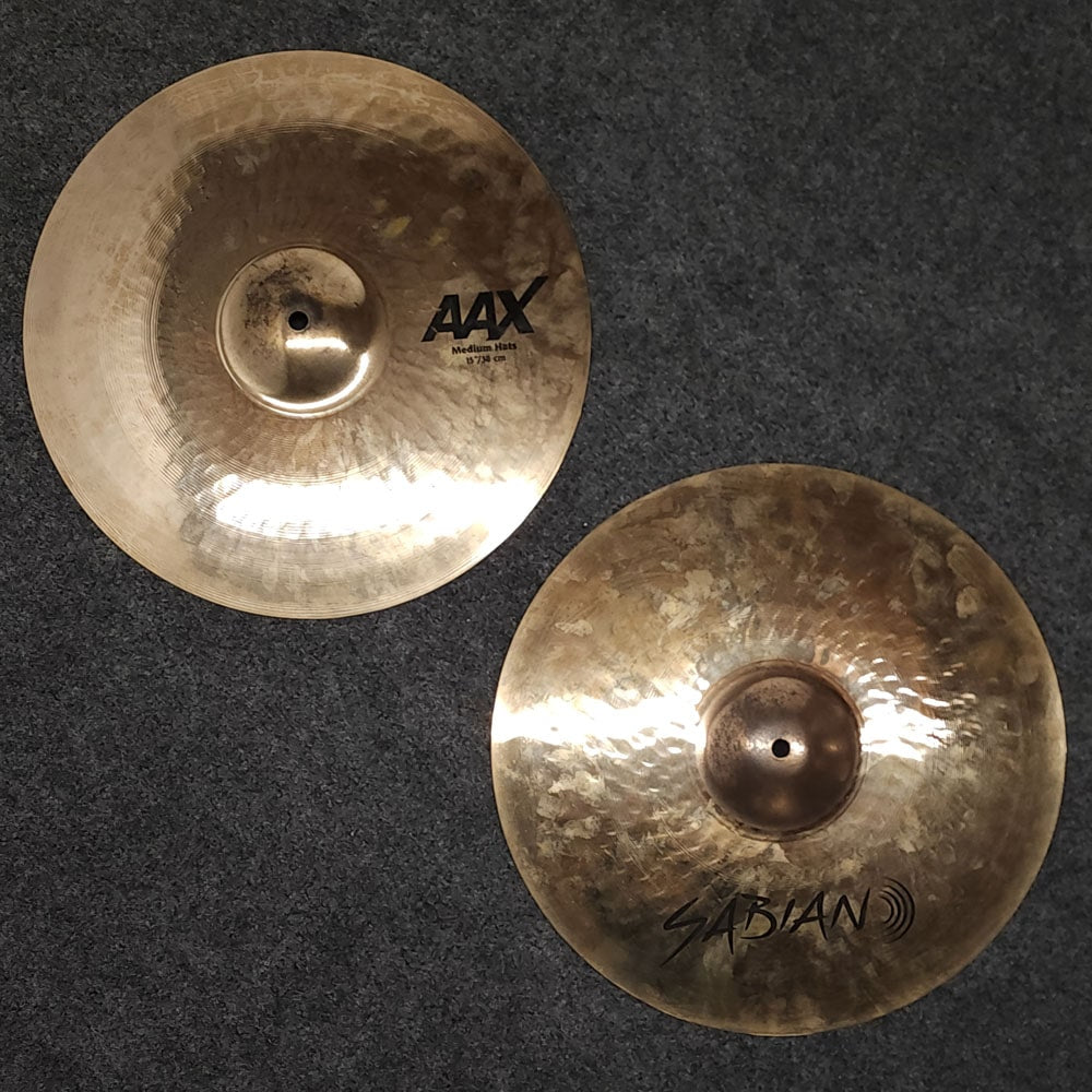 Used Sabian AAX Brilliant Medium Hi Hat Cymbals 15" - Very Good - Drum Center Of Portsmouth