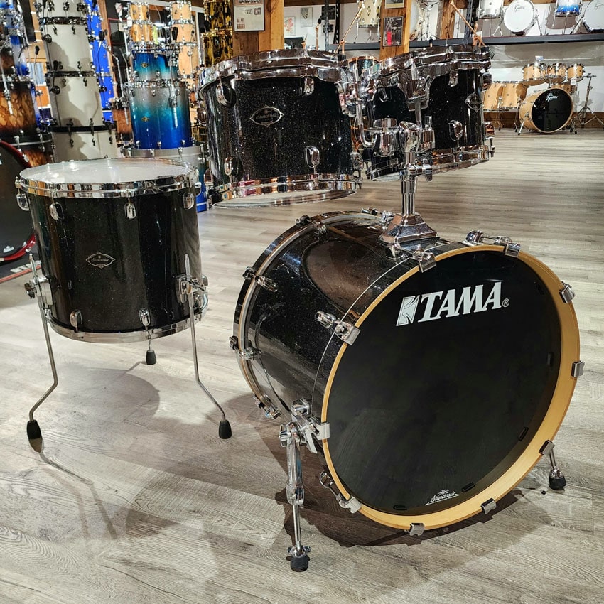 Used Tama Starclassic Birch/Bubinga 4pc Drum Set Black Diamond Dust - Good - Drum Center Of Portsmouth