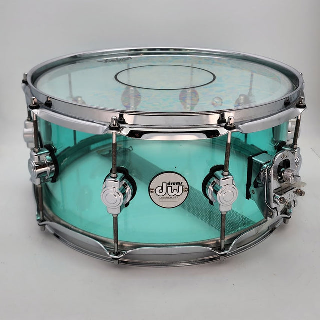 Used DW Design Acrylic Snare Drum 14x6.5 Sea Glass - Good - Drum Center Of Portsmouth