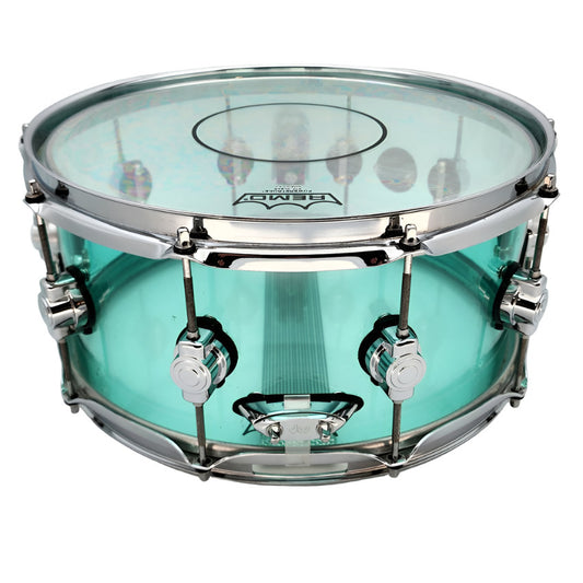 Used DW Design Acrylic Snare Drum 14x6.5 Sea Glass - Good - Drum Center Of Portsmouth