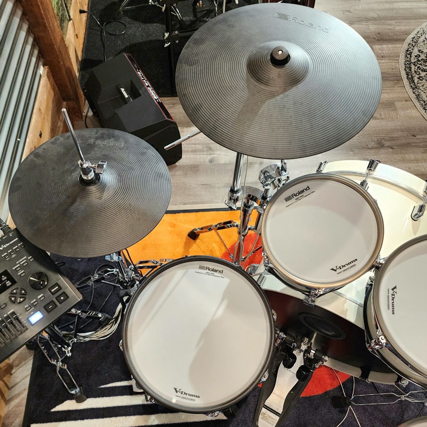 Used Roland VAD706 V-Drums Acoustic Design Electronic Drum Set w/DW Hardware Pack - White - Drum Center Of Portsmouth