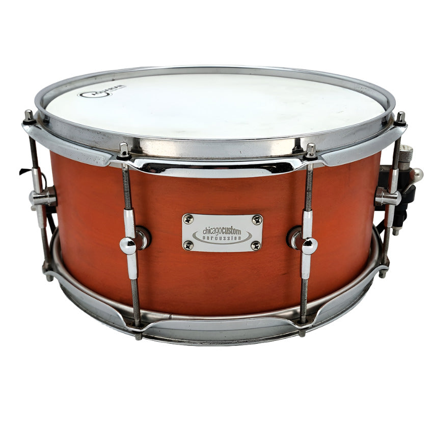 Used Chicago Custom Percussion Maple Snare Drum 13x6.5 Orange Matte - Good - Drum Center Of Portsmouth