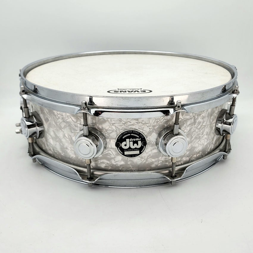 Used DW Collectors Maple Snare Drum 14x5.5 White Marine Pearl - Good - Drum Center Of Portsmouth