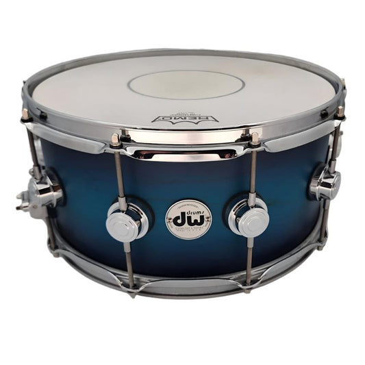 Used DW Collectors Cherry HVLT Snare Drum 14x6.5 Blue Burst - Very Good - Drum Center Of Portsmouth