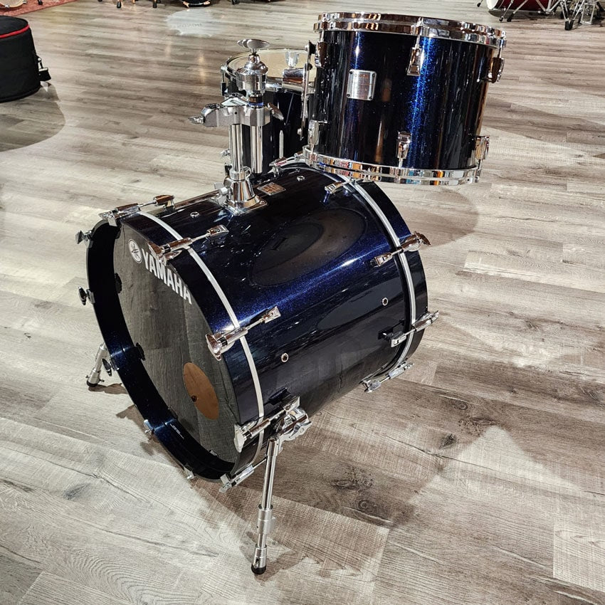 Used Yamaha Maple Custom Absolute 3pc Drum Set Blue Sparkle MIJ - Good - Drum Center Of Portsmouth