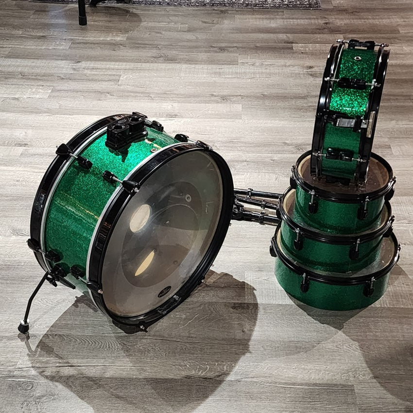 Used Pearl Rhythm Traveler 5pc Drum Set Green Sparkle - Good