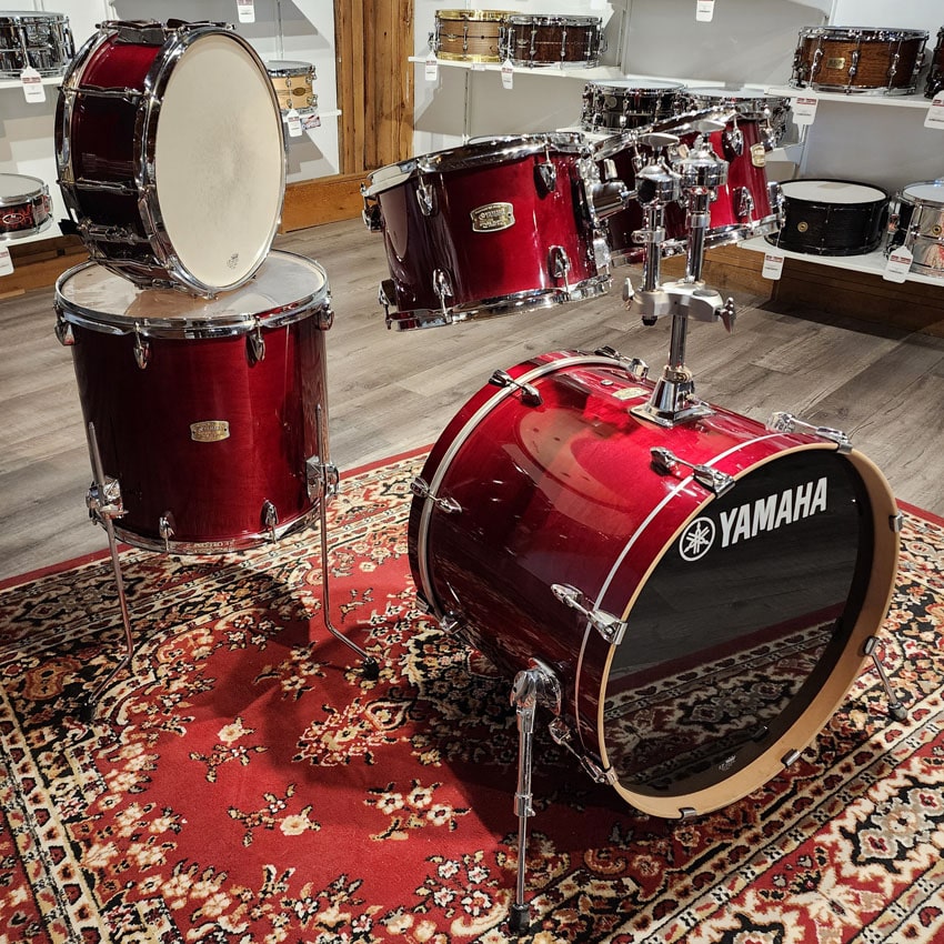 Used Yamaha Stage Custom Birch 5pc Drum Set Cranberry Red - Good