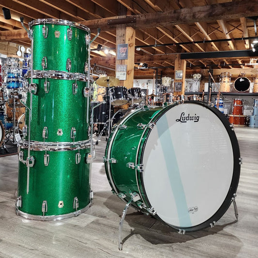 Used Ludwig Classic Maple 4pc Drum Set Green Sparkle - Very Good - Drum Center Of Portsmouth
