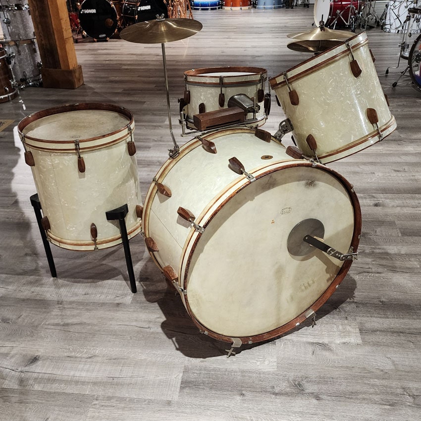 Used Vintage Slingerland Radio King "Rolling Bomber" Drum Set White Pearl - Good - Drum Center Of Portsmouth