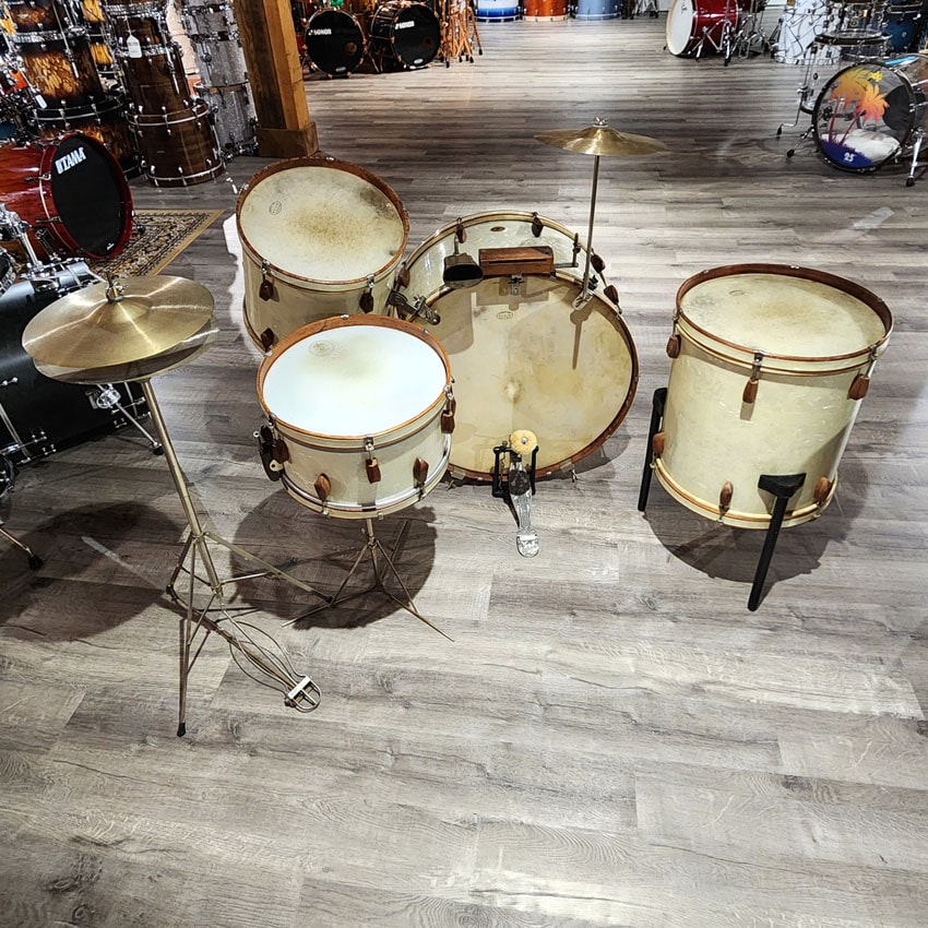 Used Vintage Slingerland Radio King "Rolling Bomber" Drum Set White Pearl - Good - Drum Center Of Portsmouth