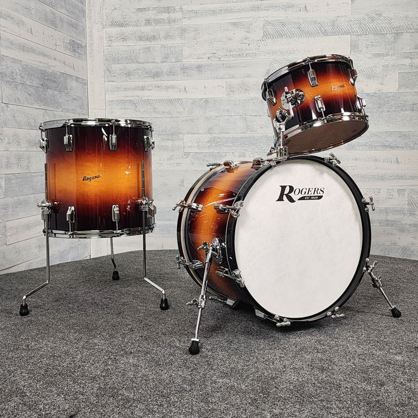 Used Rogers Powertone 3pc Drum Set Vintage Sunburst Lacquer - Good - Drum Center Of Portsmouth