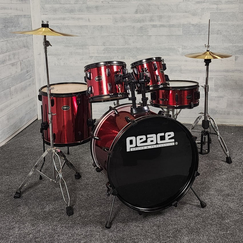 Used Peace 5pc Drum Set Complete w/Cymbals & Hw, Metallic Red - Excellent - Drum Center Of Portsmouth